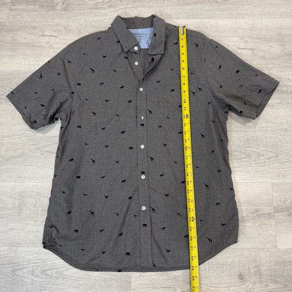 Banana Republic Luxe Poplin Slim Fit L Gray Safari Patterned Casual Shirt - Picture 12 of 17